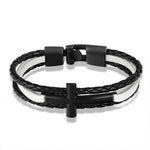 Pulseira masculina com cruz prata preto e branco / 21 cm
