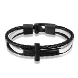 Pulseira masculina com cruz prata preto e branco / 21 cm
