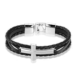 Pulseira masculina com cruz prata preto - cruz prateada / 21 cm