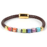 Pulseira moderna 7 chakras castanho / dourado / 18 cm