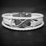 Pulseira moderna infinito em couro branco prateado