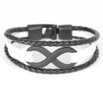 Pulseira moderna infinito em couro preto branco