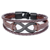 Pulseira moderna infinito em couro preto castanho