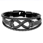 Pulseira moderna infinito em couro preto
