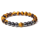 Pulseira olho de tigre e hematita ouro / 17 cm