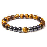 Pulseira olho de tigre e hematita ouro / 17 cm