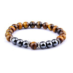Pulseira olho de tigre e hematita prata / 17 cm