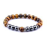 Pulseira olho de tigre e hematita prata / 17 cm