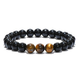 Pulseira olho de tigre e obsidiana 3 contas de tigre