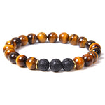 Pulseira olho de tigre e pedra vulcânica olho do tigre / 17 cm