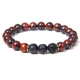 Pulseira olho de tigre e pedra vulcânica olho de tigre vermelho / 17 cm