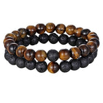 Pulseira pedras olho de tigre pedra de lava
