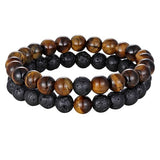 Pulseira pedras olho de tigre pedra de lava