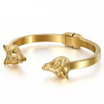 Pulseira rígida cabeça de lobo ouro