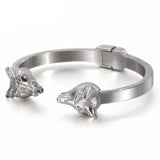 Pulseira rígida cabeça de lobo prata