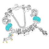 Pulseira unicórnio da sorte amor turquesa / 16 cm / aço inoxidável