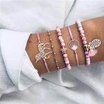 Pulseira unicórnio de 4 partes aço inoxidável / rosa
