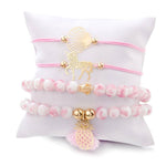 Pulseira unicórnio de 4 partes aço inoxidável / rosa