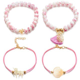 Pulseira unicórnio de 4 partes aço inoxidável / rosa