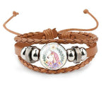 Pulseira unicórnio de couro castanho