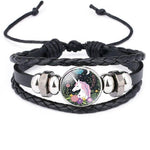 Pulseira unicórnio de couro preto