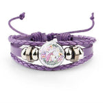Pulseira unicórnio de couro púrpura
