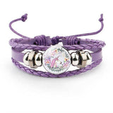 Pulseira unicórnio de couro púrpura