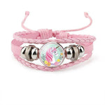 Pulseira unicórnio de couro rosa