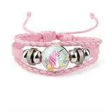 Pulseira unicórnio de couro rosa