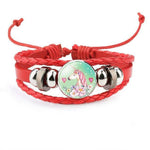 Pulseira unicórnio de couro vermelho