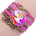 Pulseira unicórnio encantos multicoloridos fúcsia