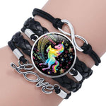 Pulseira unicórnio encantos multicoloridos preto