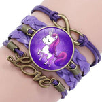 Pulseira unicórnio encantos multicoloridos púrpura