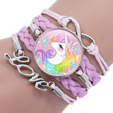 Pulseira unicórnio encantos multicoloridos rosa