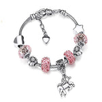 Pulseira unicórnio pedras coloridas rosa / 14 cm