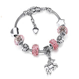 Pulseira unicórnio pedras coloridas rosa / 14 cm