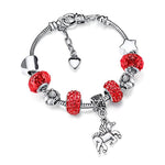 Pulseira unicórnio pedras coloridas vermelho / 14 cm