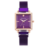 Relógio feminino vintage quadrado púrpura