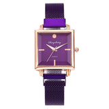 Relógio feminino vintage quadrado púrpura